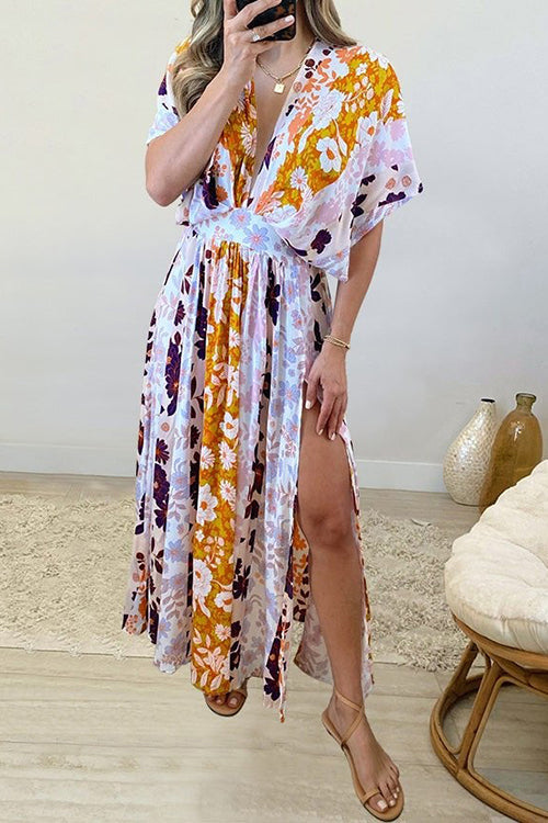 Like Palm Side Slit Bat Maxi Dress - Fashionpara