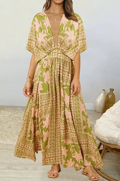 Like Palm Side Slit Bat Maxi Dress - Fashionpara