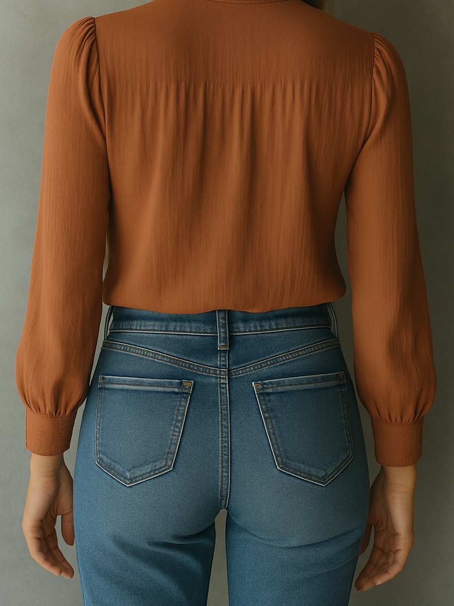 Elegant Keyhole Lace-Accent Blouse in Warm Cinnamon - Fashionpara