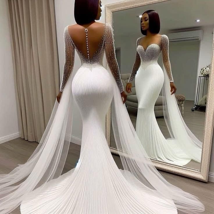 White Mermaid Long Elegant Wedding Dresses Princess Bridal Gown