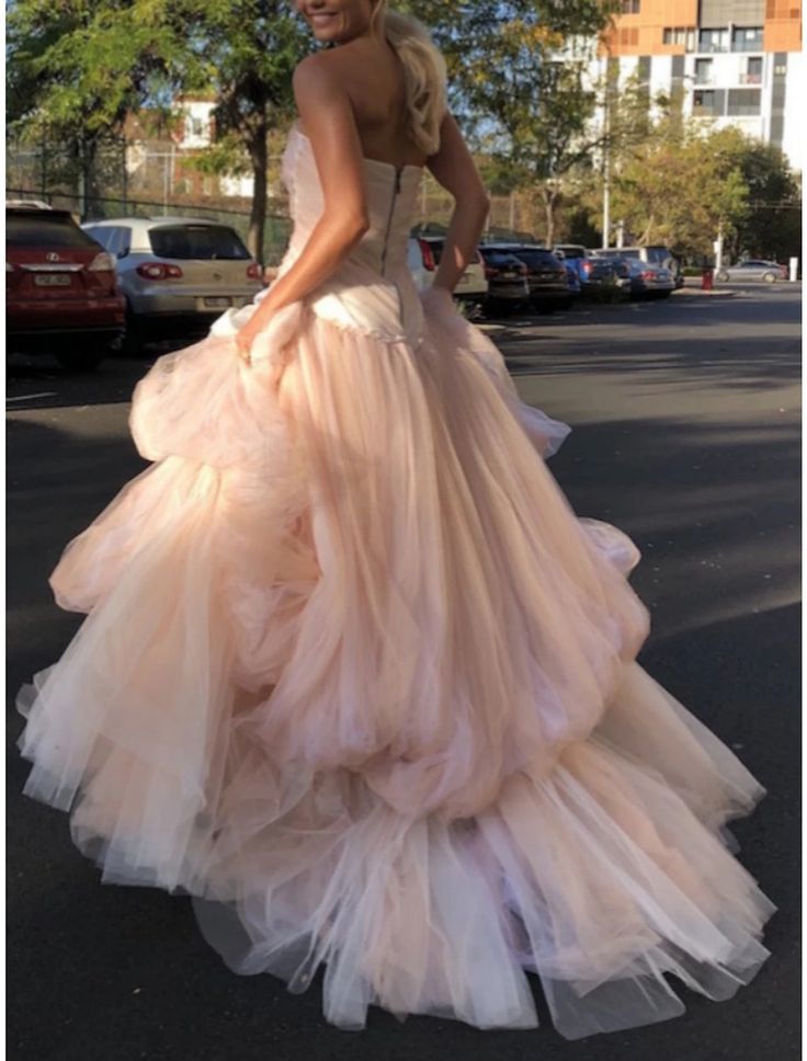 Light pink tulle long prom dress, pink tulle formal dress - Fashionpara