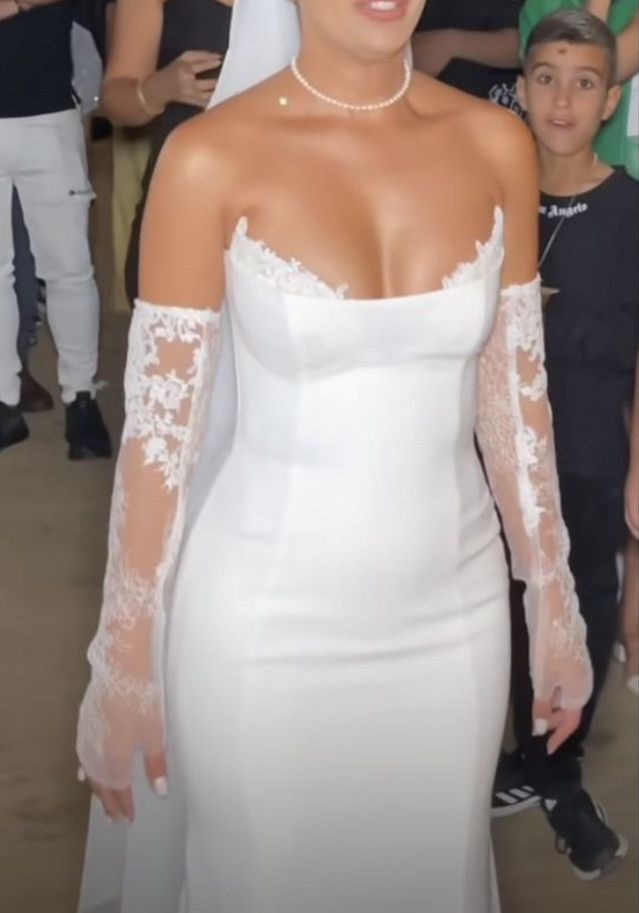 White Strapless Mermaid Long Elegant Wedding Dresses Princess Bridal Gown With Gloves