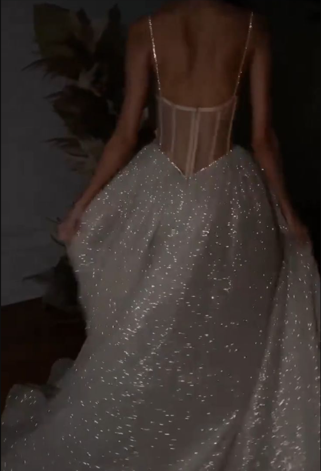 A Line Spaghetti Straps Sparkly Bohemian Wedding Dress