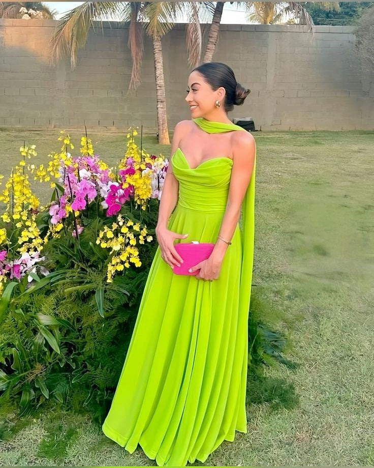 simple bright green chiffon prom dresses, formal party dress long - Fashionpara