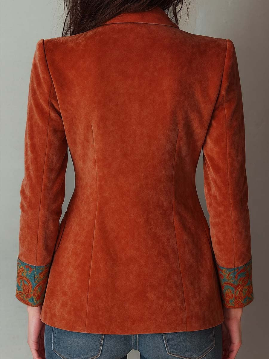 Paisley Print Notch Lapel Single Button Velvet Blazer 2