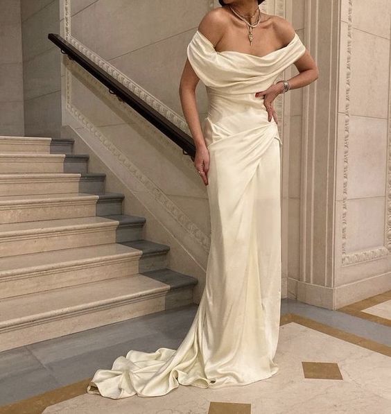 Vintage Mermaid Off The Shoulder Long Satin Wedding Dresses Bridal Gown