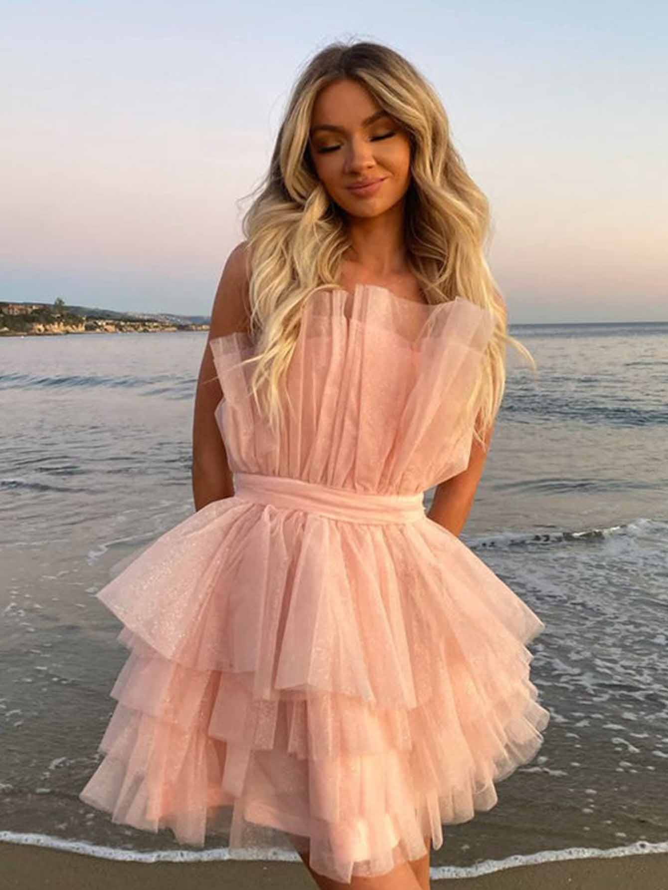 A-Line Pink Short Party Homecoming Dress - Fashionpara