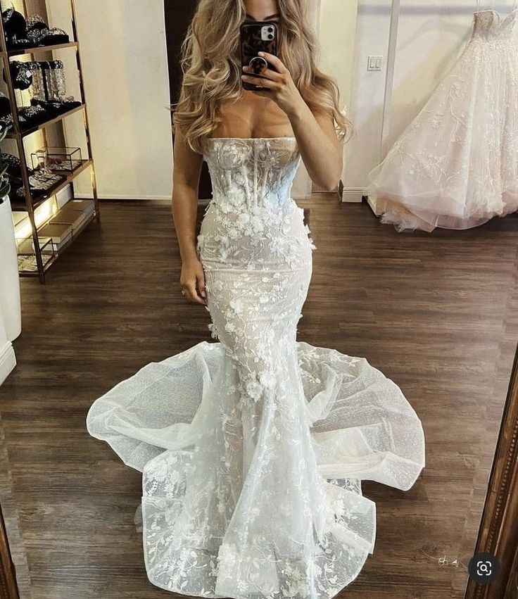 Charming Strapless Mermaid Princess Beach Vintage Long Wedding Dresses, Bridal Gown