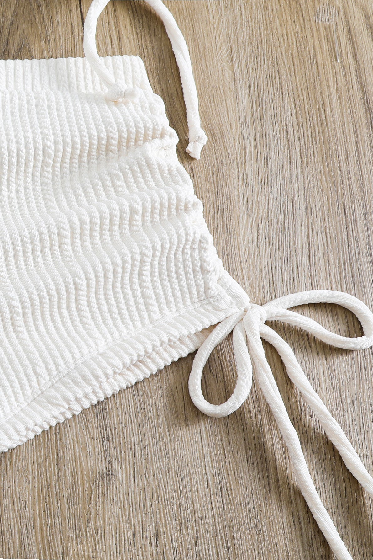 Solid Color High Waist Drawstring Bikini Two Piece Swim Set