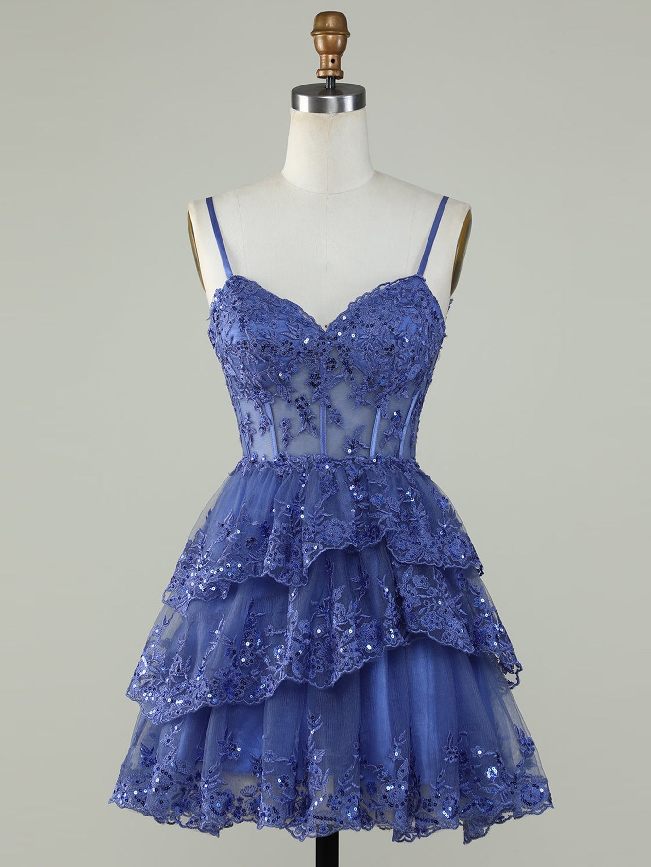 Purple A-Line V Neck Tiered Homecoming Dress - Fashionpara