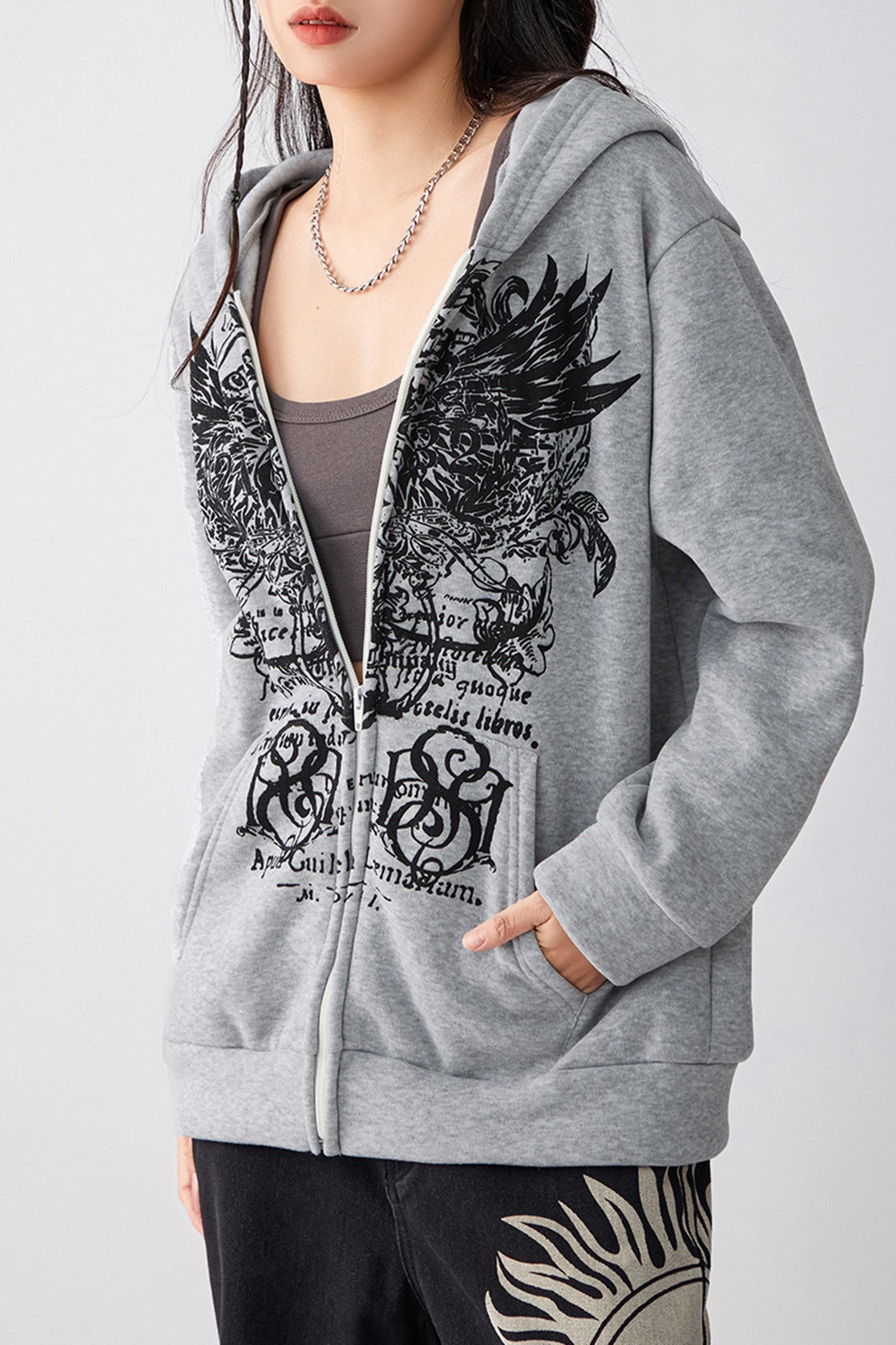 Loose Graphic Zip Hoodie - Fashionpara