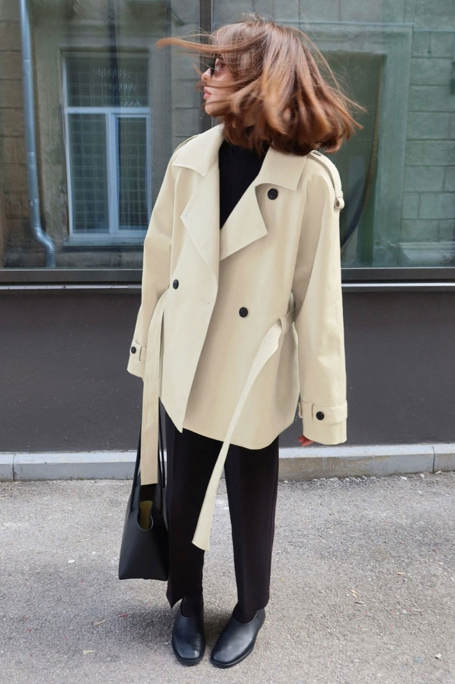 Belted Collared Loose Fit Jacket