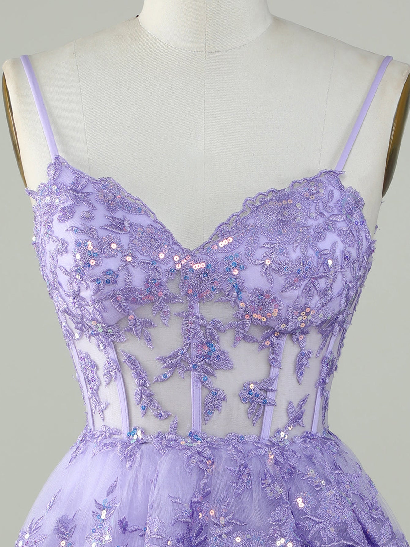 Purple A-Line V Neck Tiered Homecoming Dress - Fashionpara