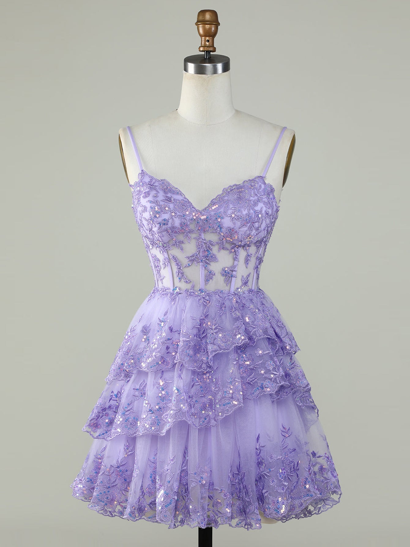 Purple A-Line V Neck Tiered Homecoming Dress - Fashionpara