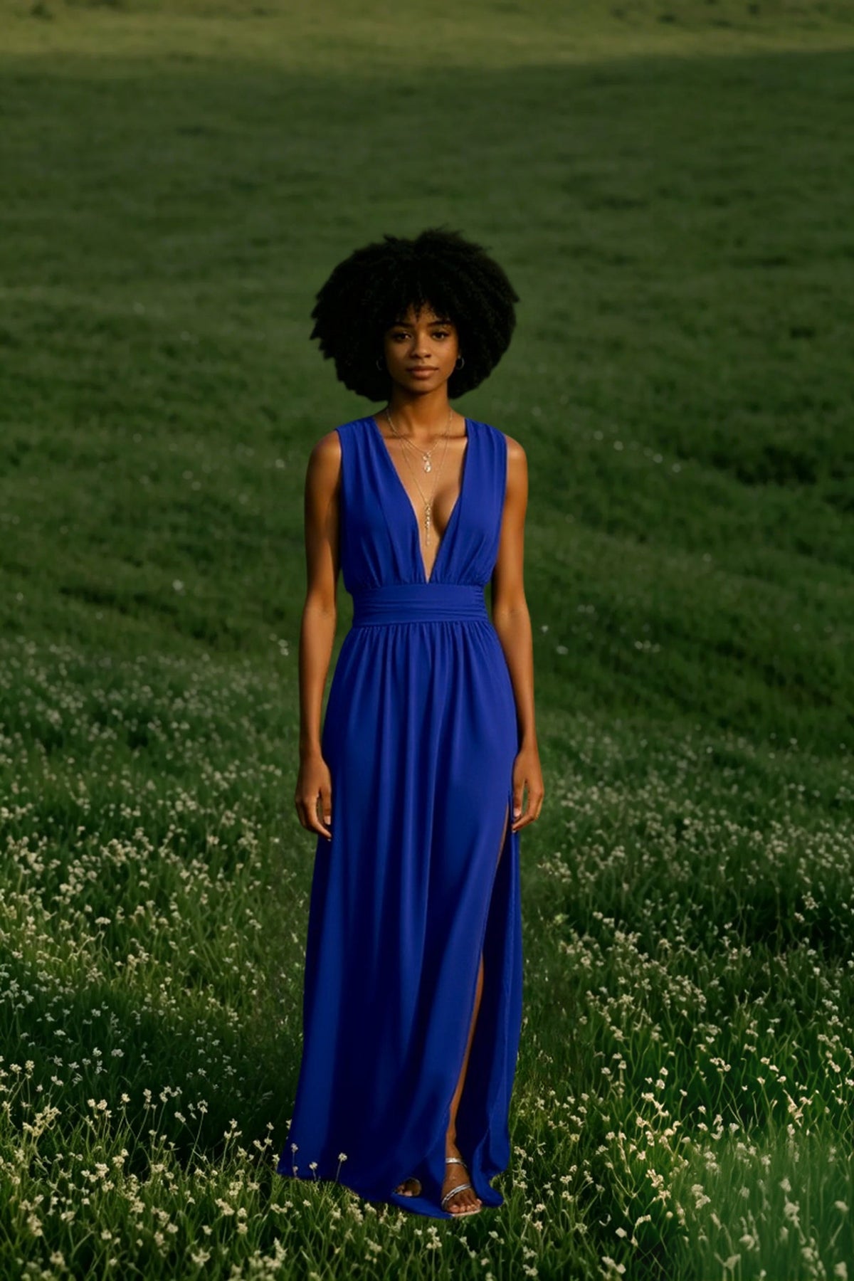Chiffon Deep V-Neck Sleeveless Slit Maxi Dress