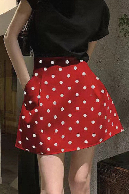 French Style High-Waisted Polka Dot Mini Skirt - Fashionpara
