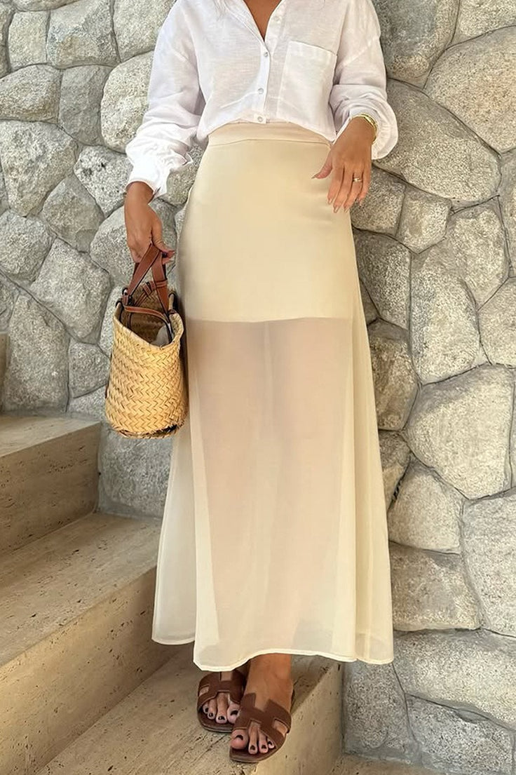 Sheer-Panel Maxi Skirt