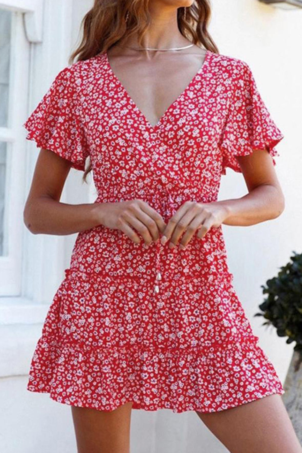 Ruffled Floral Print Dress - Fashionpara