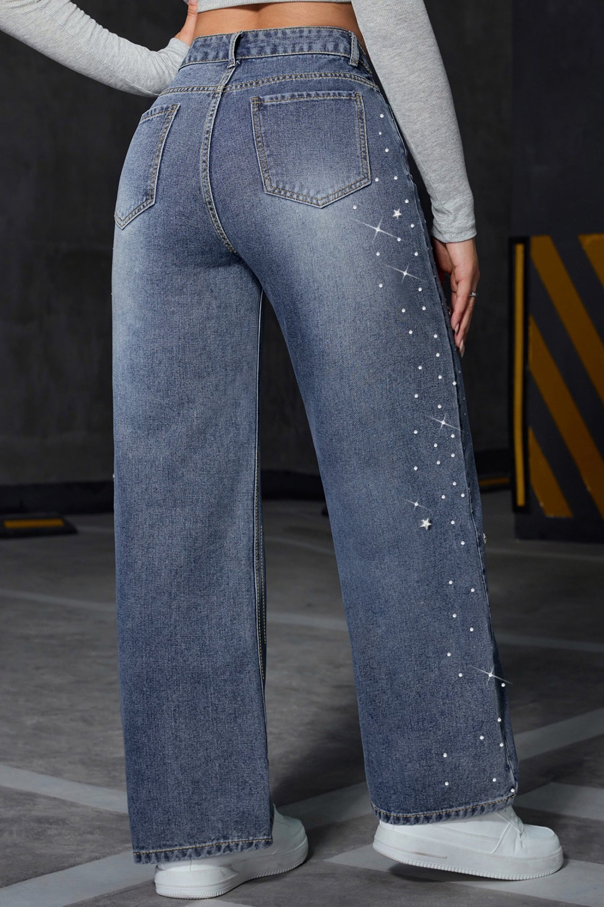 Rhinestone Washed Blue Jeans