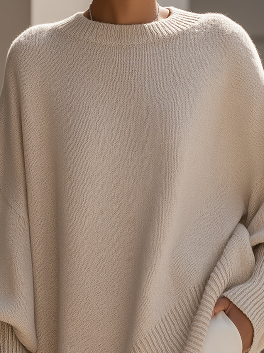 Mock Neck Batwing Sleeve Asymmetric Hem Oversized Poncho Sweater 6