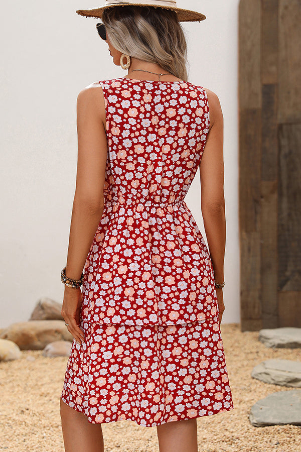 Floral Print Sleeveless Ruffled Dress