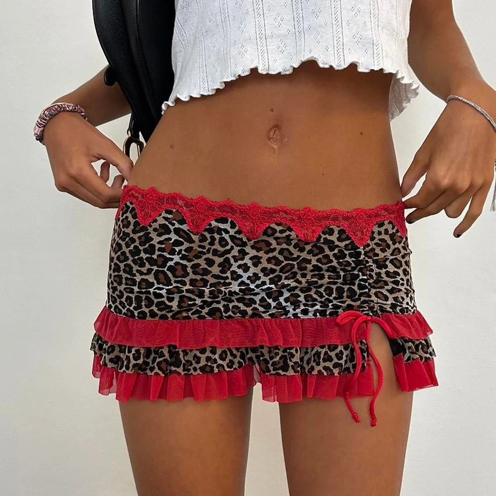 Leopard Print Tiered Pencil Skirt