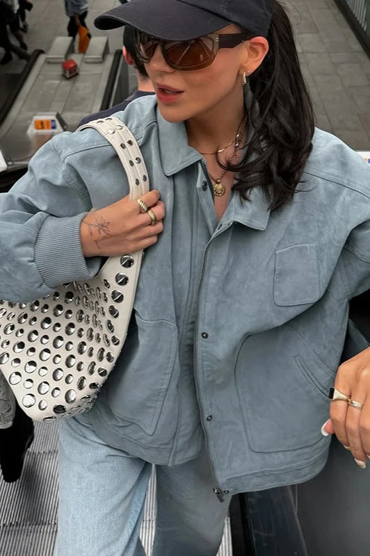 Suede Lantern Sleeve Loose Jacket