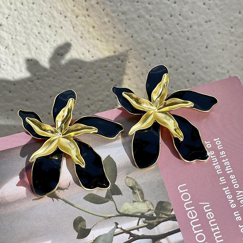 Double Flower Color Block Earrings