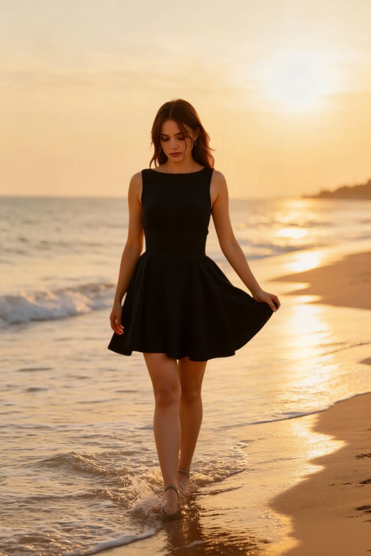Crepe Boat Neck Sleeveless Fit & Flare Mini Dress