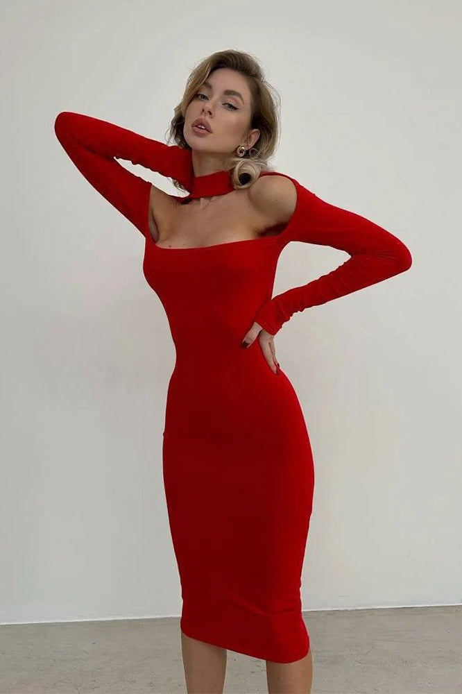 Strapless Cutout Bodycon Midi Dress