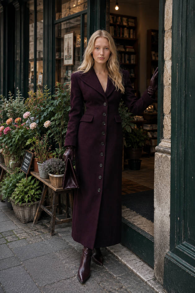 Notched Collar Slim Overcoat
