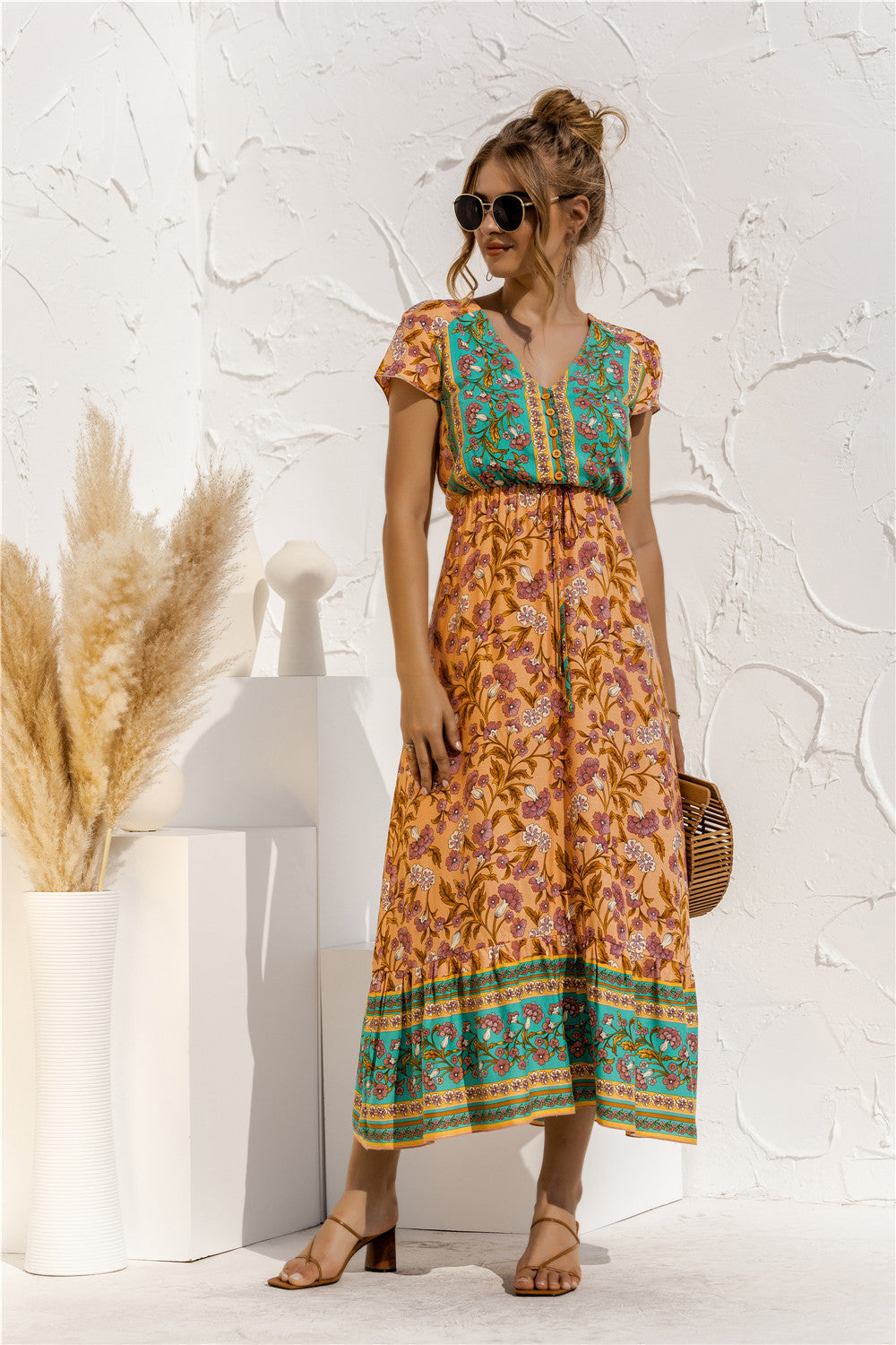 Floral Patchwork Long Dress - Fashionpara