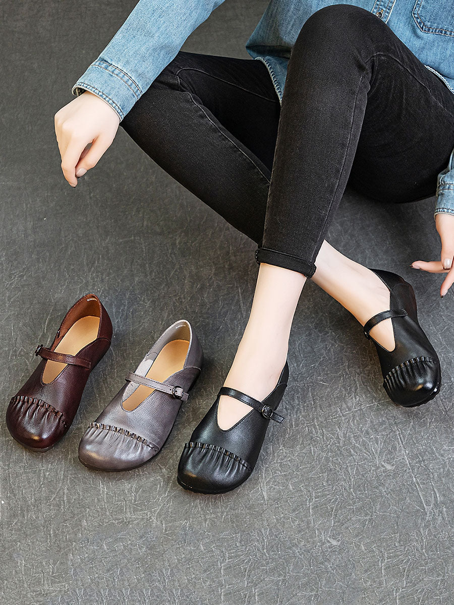 Vintage Genuine Leather Spliced Low Heel Shoes