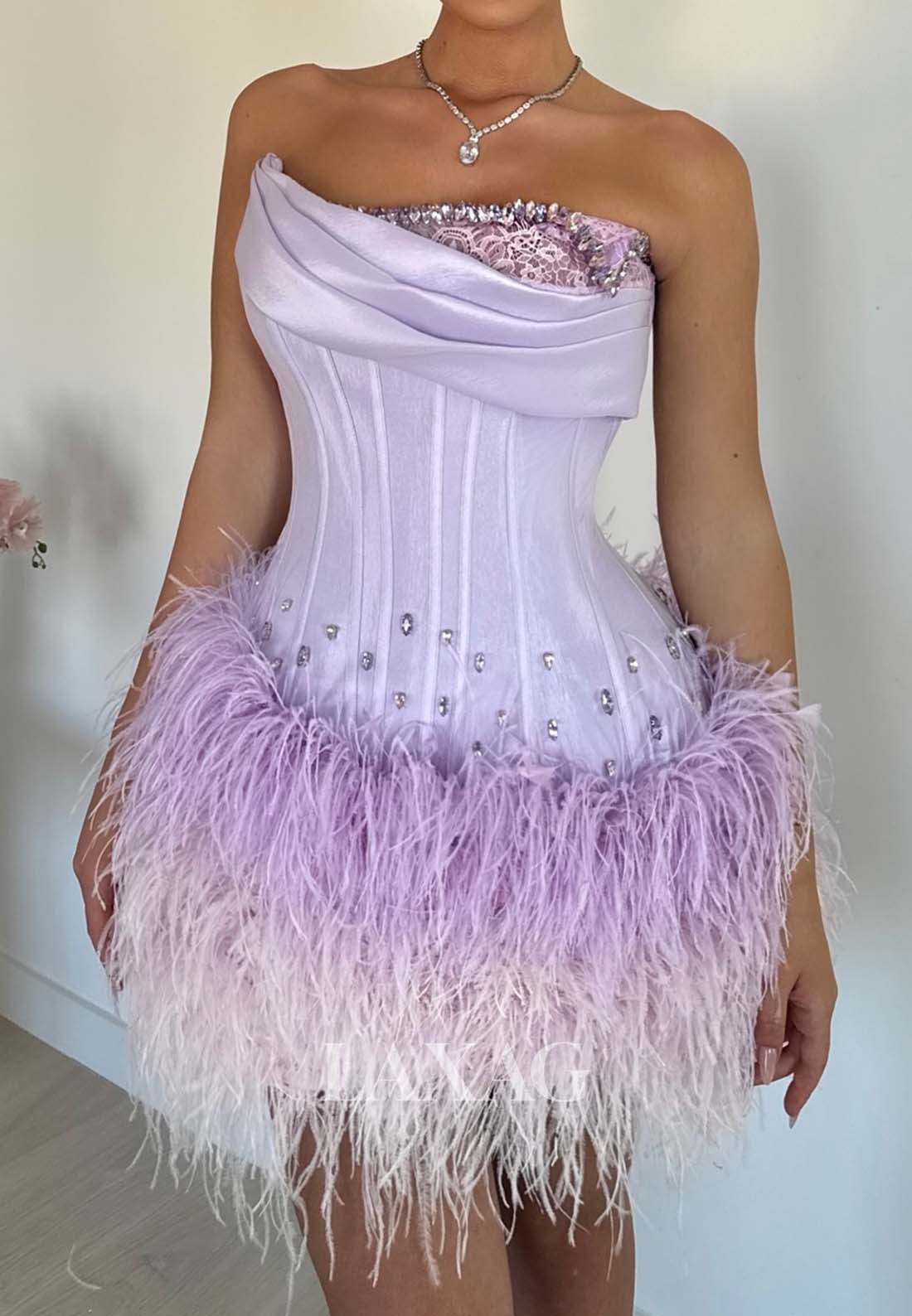 Asymmetrical-Neck Off-Shoulder Sleeveless Fringed Beaded Pleated Satin Mermaid Homecoming Dress