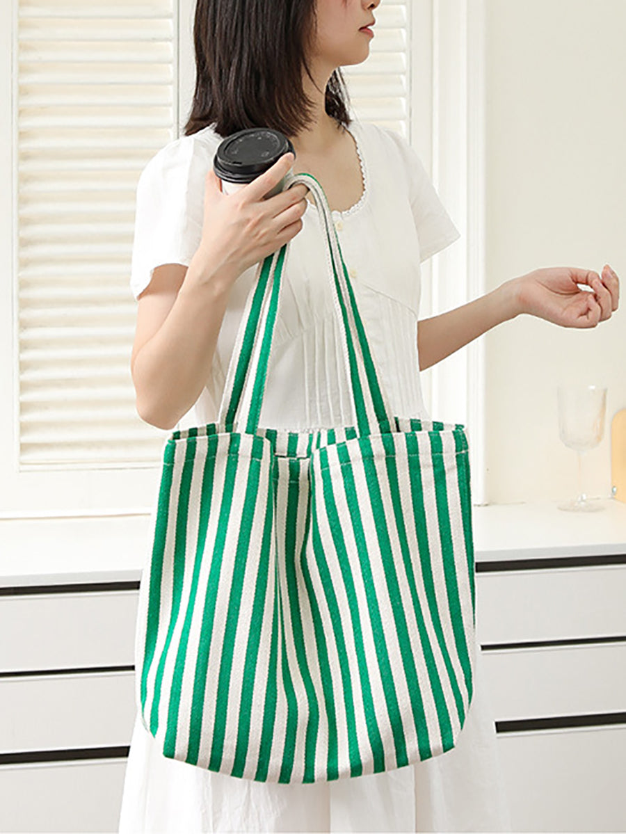 Casual Stripe Shoulder Canvas Bag