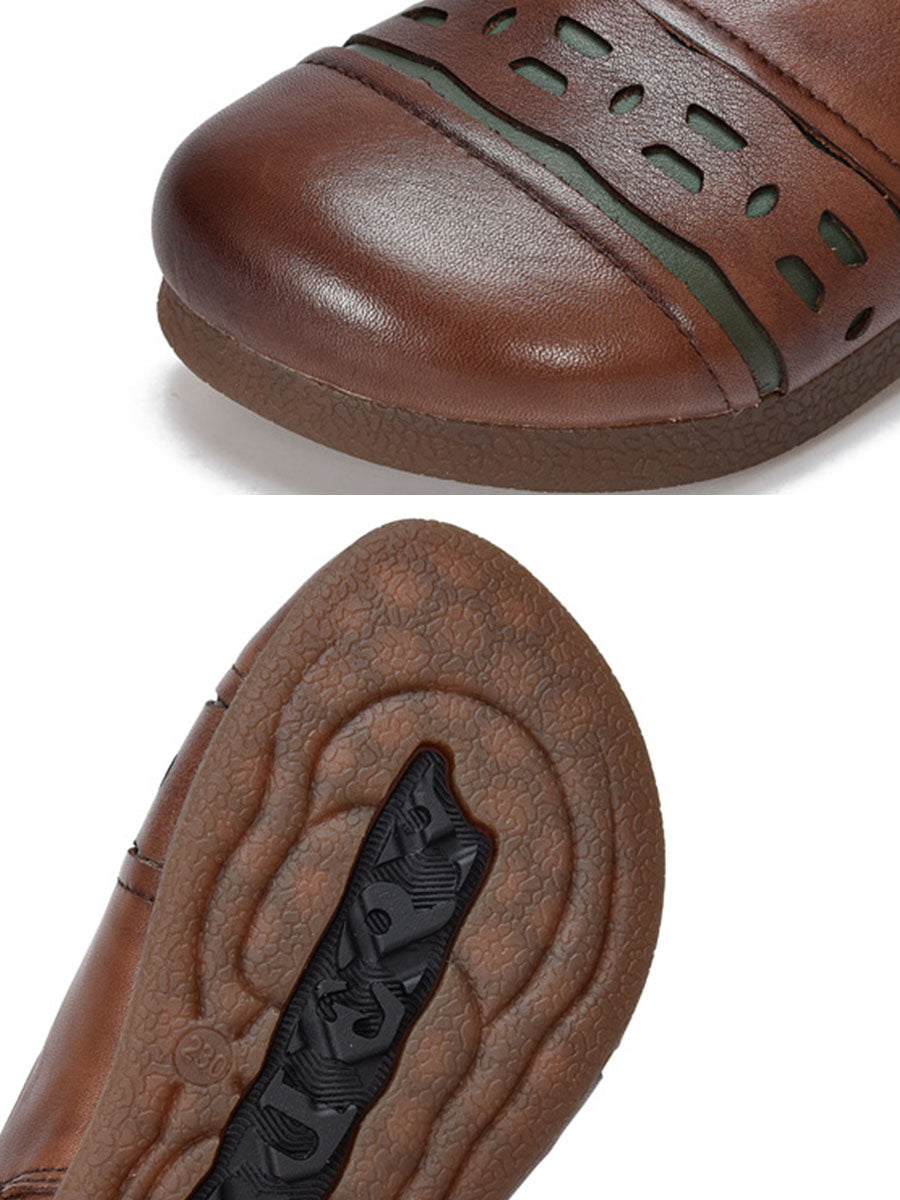 Vintage Leather Spliced Low Heel Ankle Boots