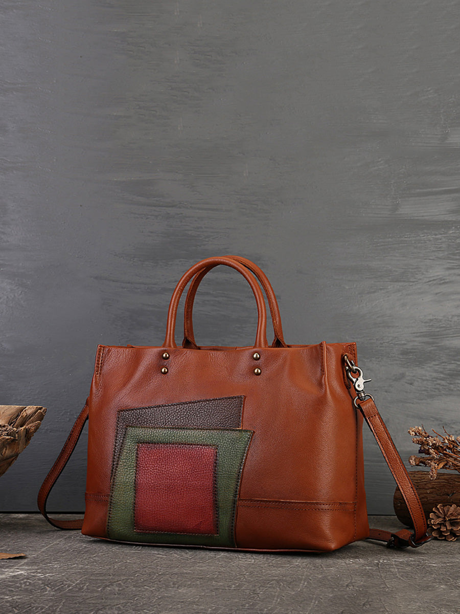 Leather Patchwork Laege Capacity Hand Bag Shoulder Bag