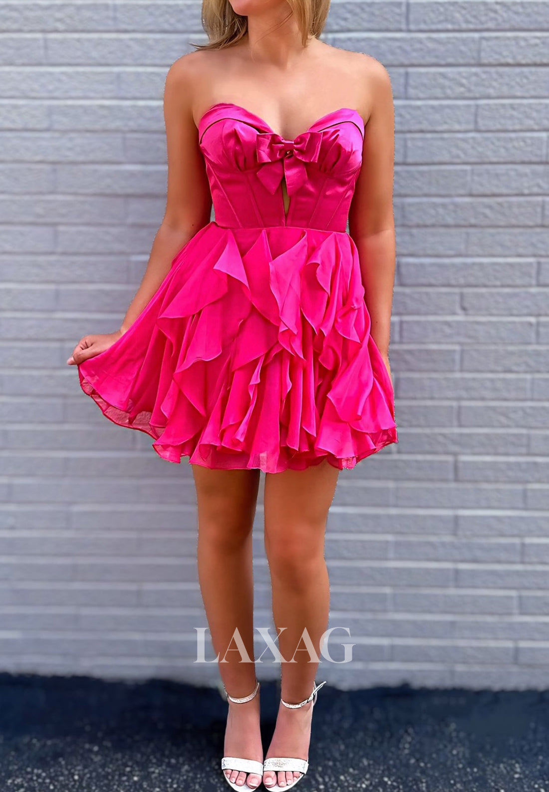 A-Line Off-Shoulder Sweetheart Sleeveless Pleated Chiffon Tiered Party Homecoming Dress