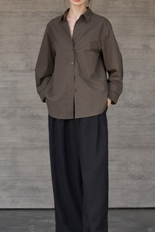 Long Sleeve Cotton Lapel Collar Blouse