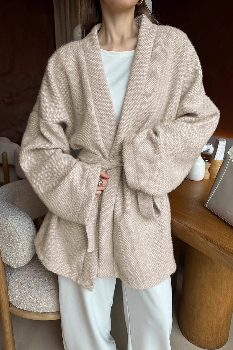 Elegant Wool Blend Midi Coat with Tie-Waist Detail