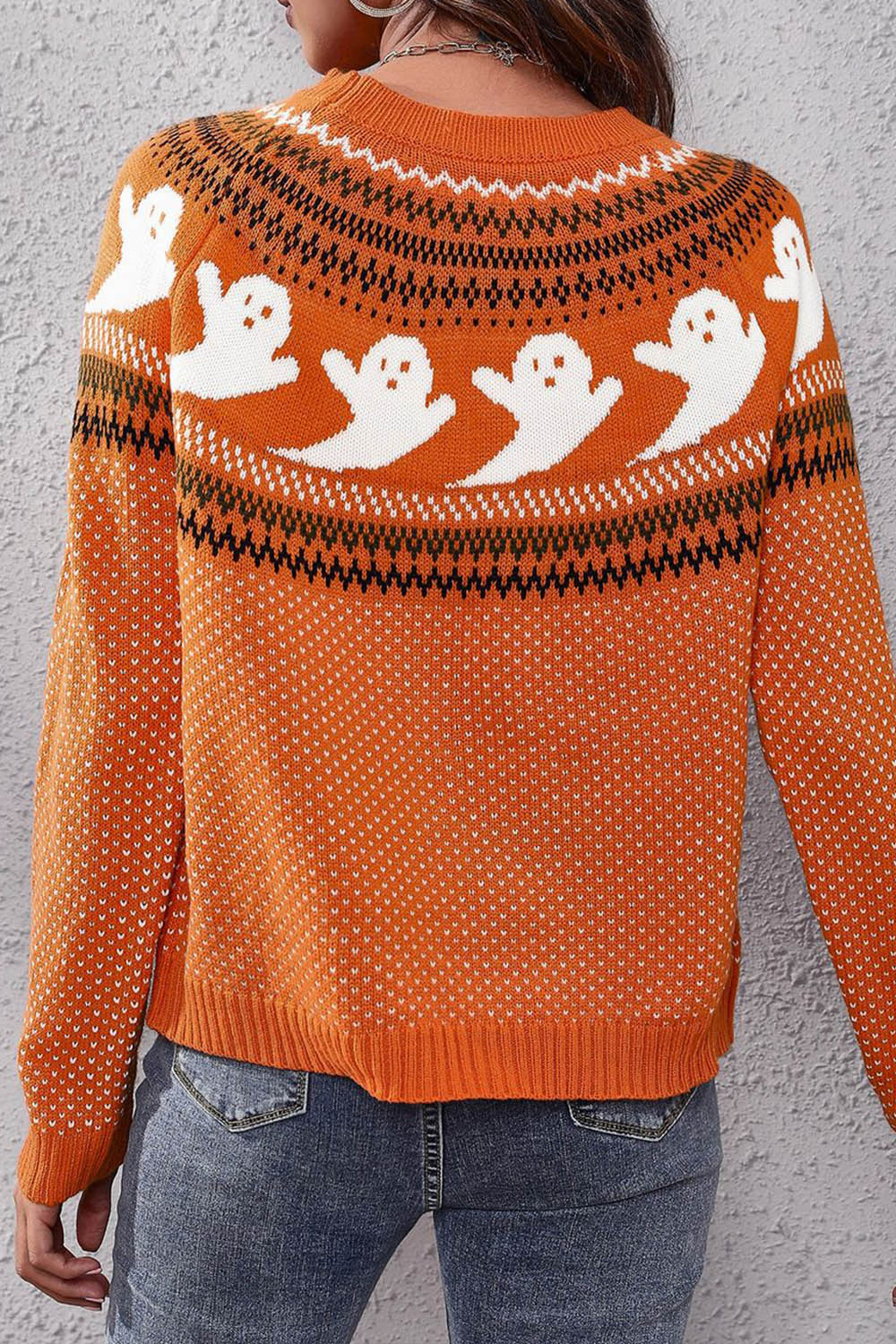 Halloween Ghost Retro Polka Dot Long Sleeve Knitted Sweater - Fashionpara