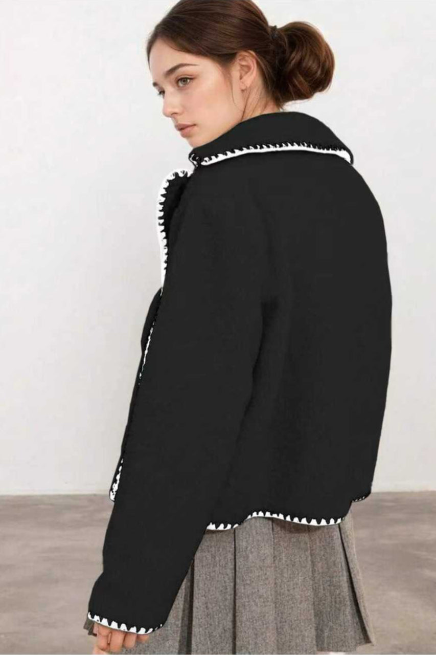 Chic Faux Shearling Lace Trim Oversized Coat - Fashionpara