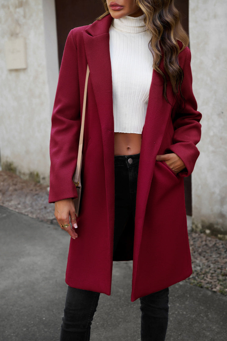 Wool Blend Solid Longline Coat