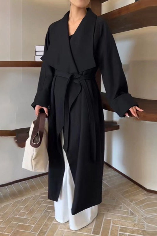 Lazy- Belted Waist-Tie Long Overcoat 3