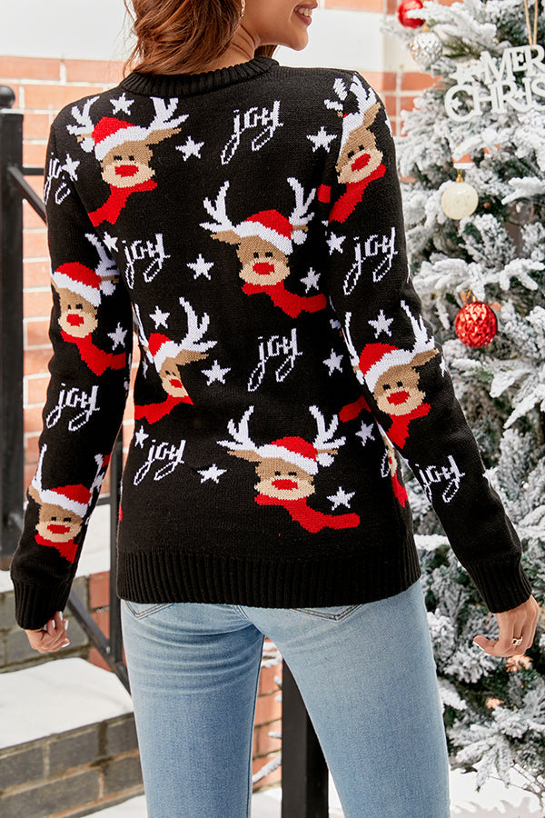 Lady Rin Christmas Print Long Sleeve Crew Neck Sweater