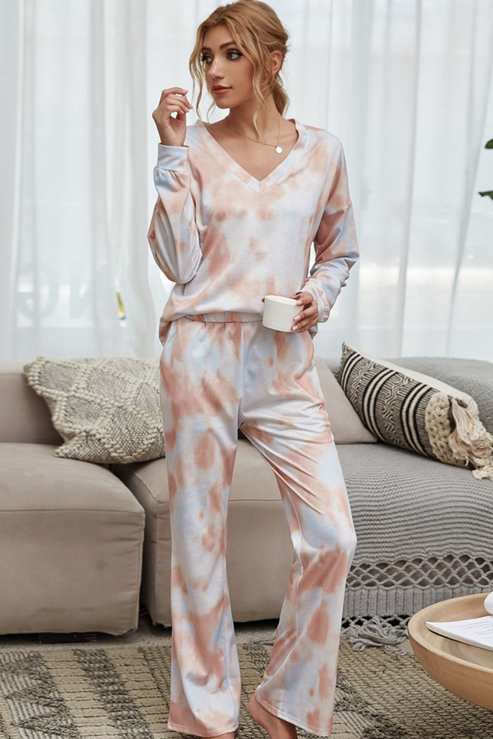 Tie-Dye Round Neck Pajamas - Fashionpara