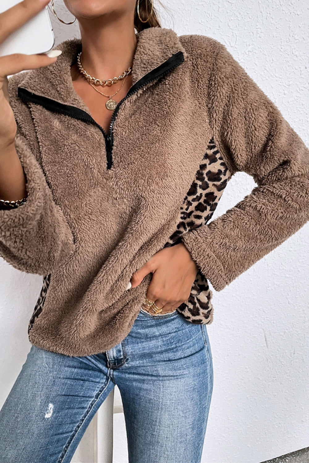 RadyRin Lapel Patchwork Leopard Print Sweater for Elegance