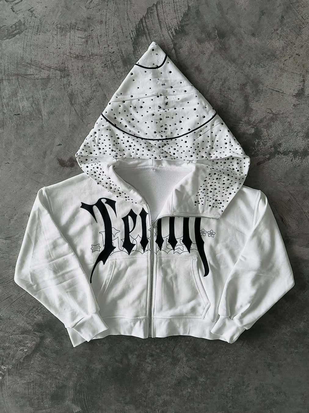 Unique Print Asymmetric Zip Hoodie