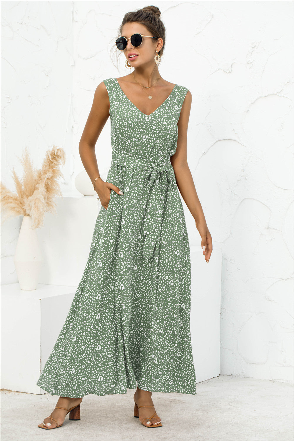 Leopard Print V-Neck Lace Dress