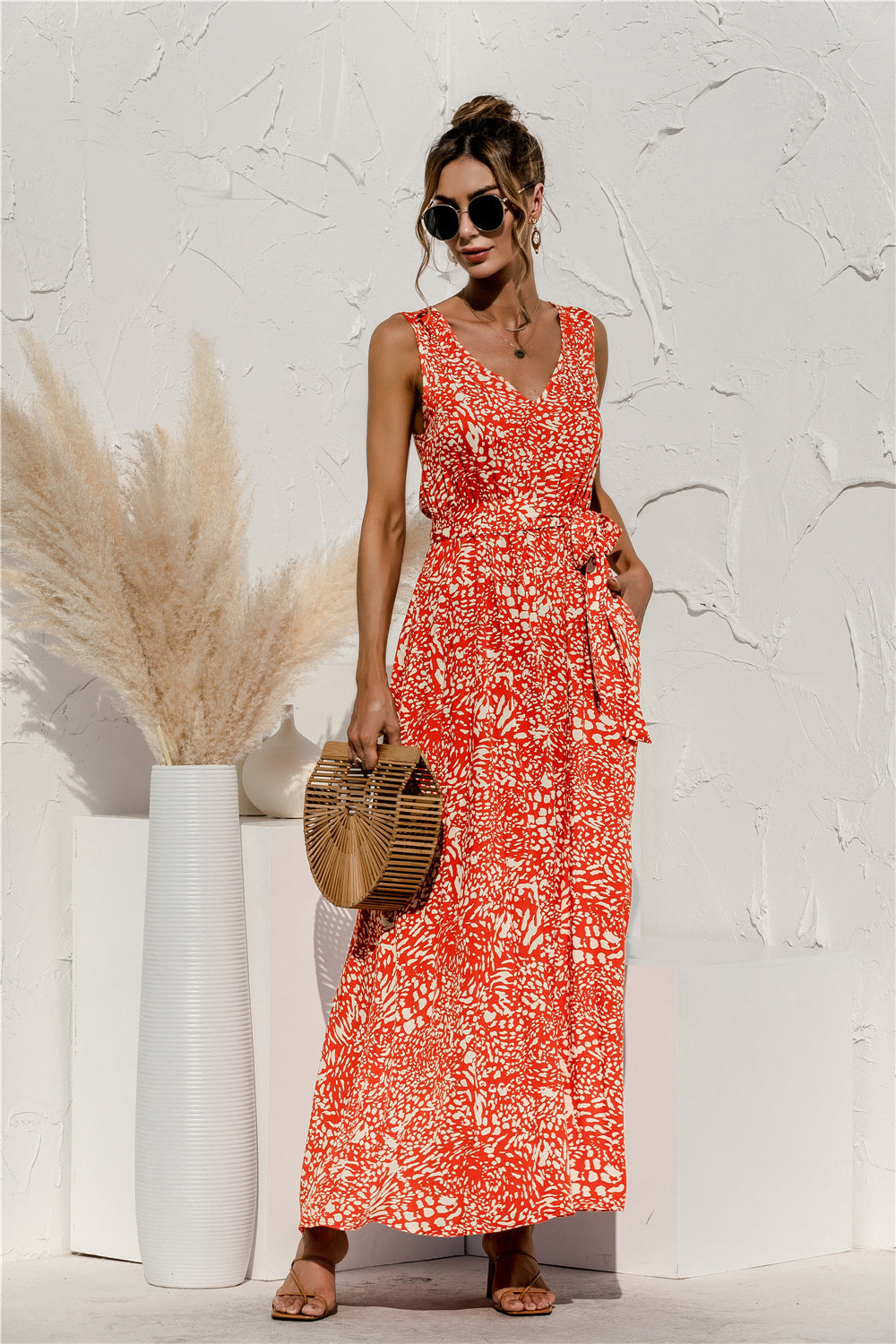 Leopard Print V-Neck Lace Dress